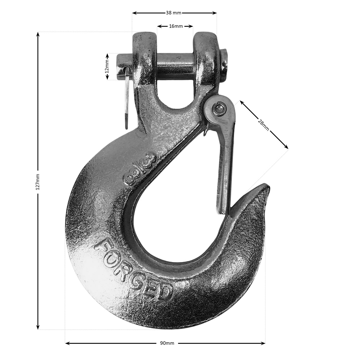 Câble en acier 26 m x 9,5 mm, fixation par vis. Crochet à chape 3/8 po. Pour treuils jusqu'à 13 500 lb.