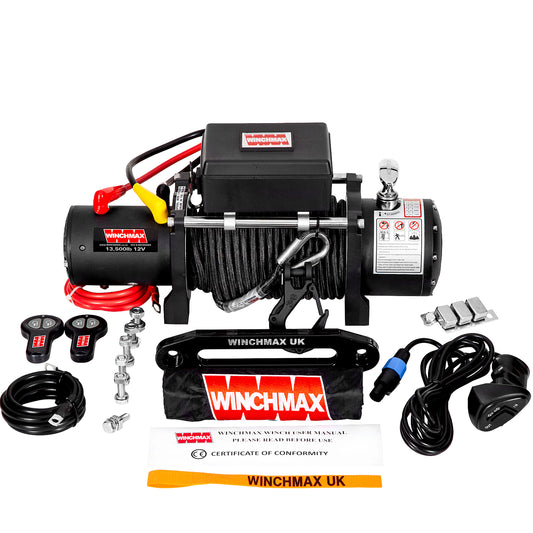 13,500lb (6,123kg) 12v Military Grade Winch. 25m x 10mm Armourline Rope. Twin Wireless Remote Controls.