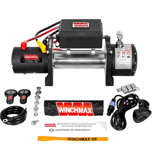 Verricello di grado militare da 13.500 libbre (6.123 kg) 12 V. Nessuna corda e nessun passacavo. Telecomandi wireless gemelli.