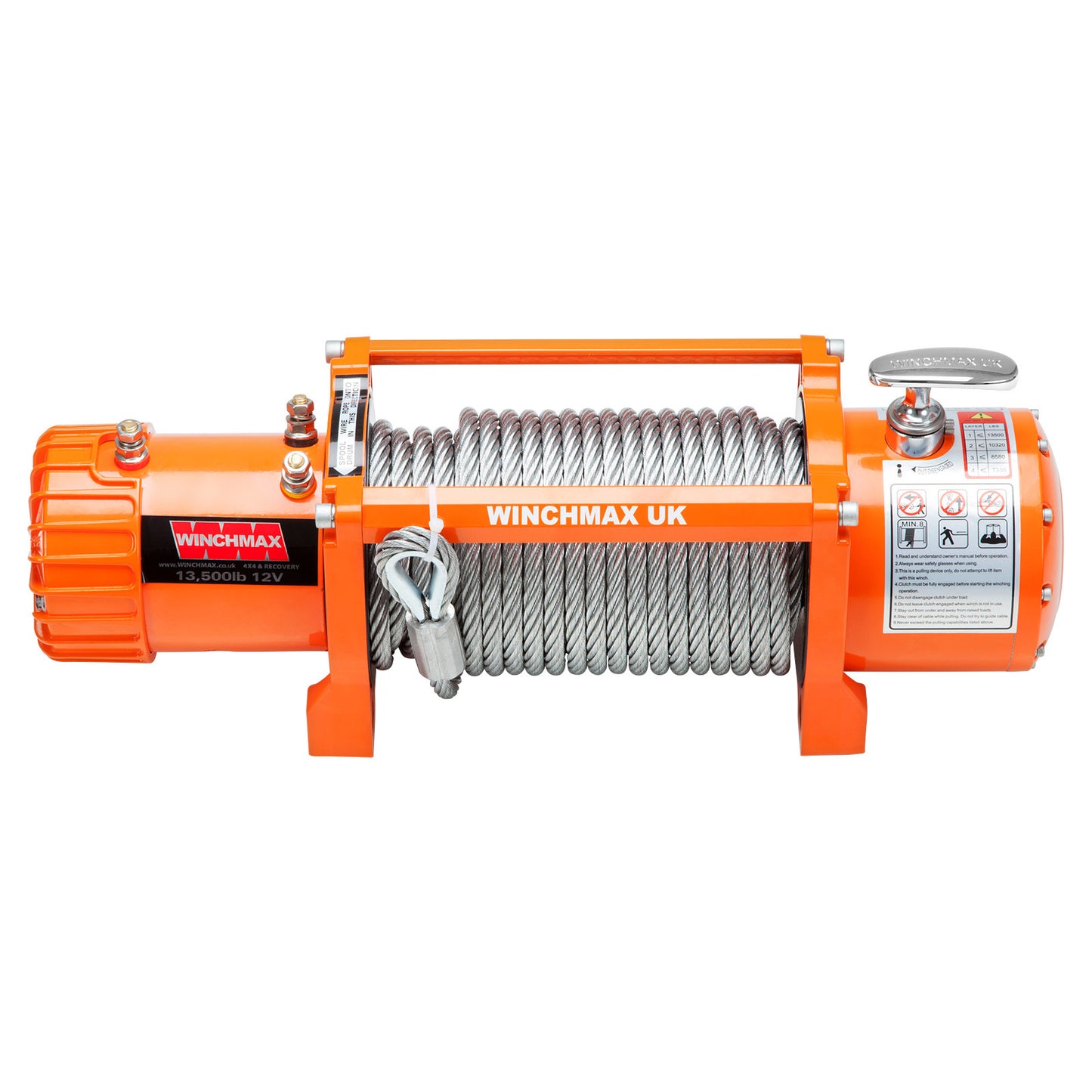 13,500lb (6,123kg) Original Orange 12v Winch, 15m x 9.5mm Steel Rope. Mounting Plate and Isolator