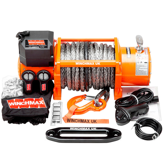 17,000lb (7,711kg) Original Orange 24v Electric Winch. 25m x 13mm Dyneema Rope, Wireless Remote Controls