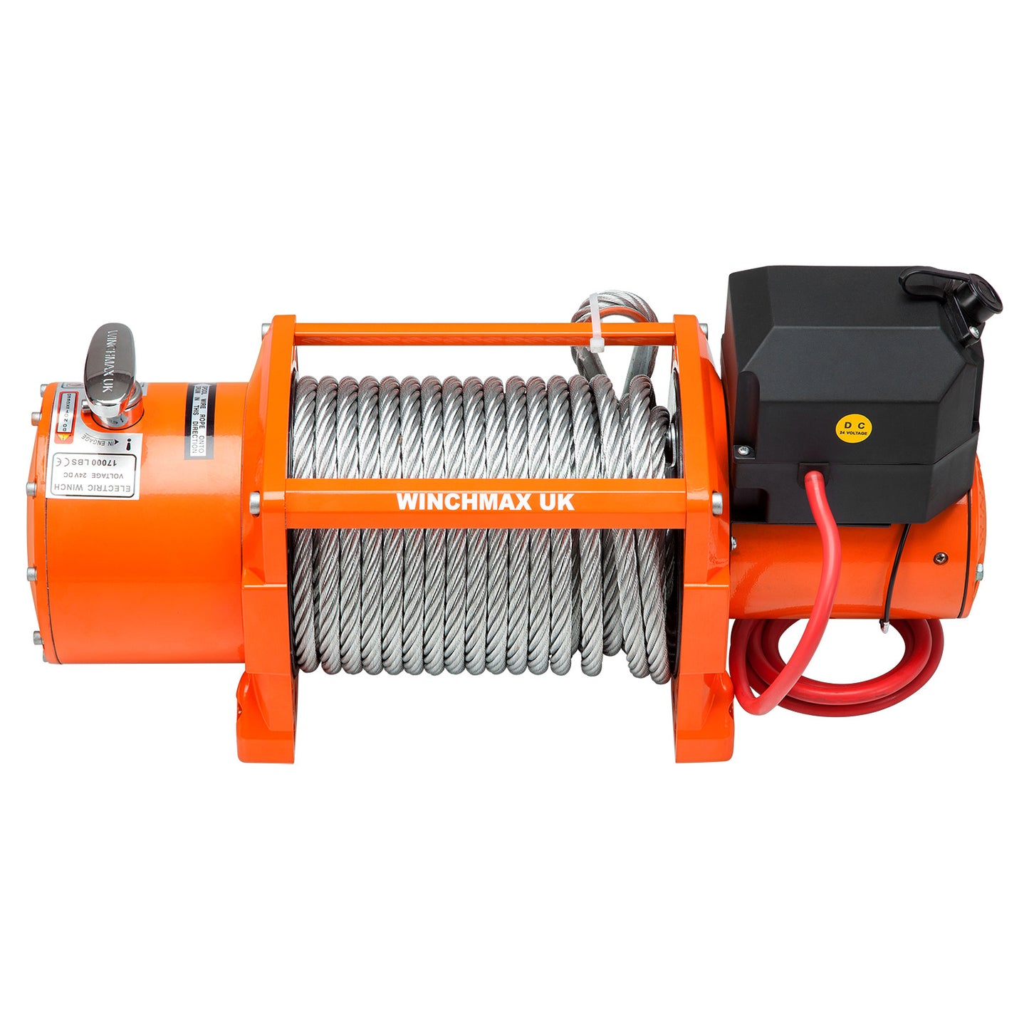 17,000lb (7,711kg) Original Orange 24v Electric Winch, 26m x 12mm Steel Rope, Wireless Remote Control.