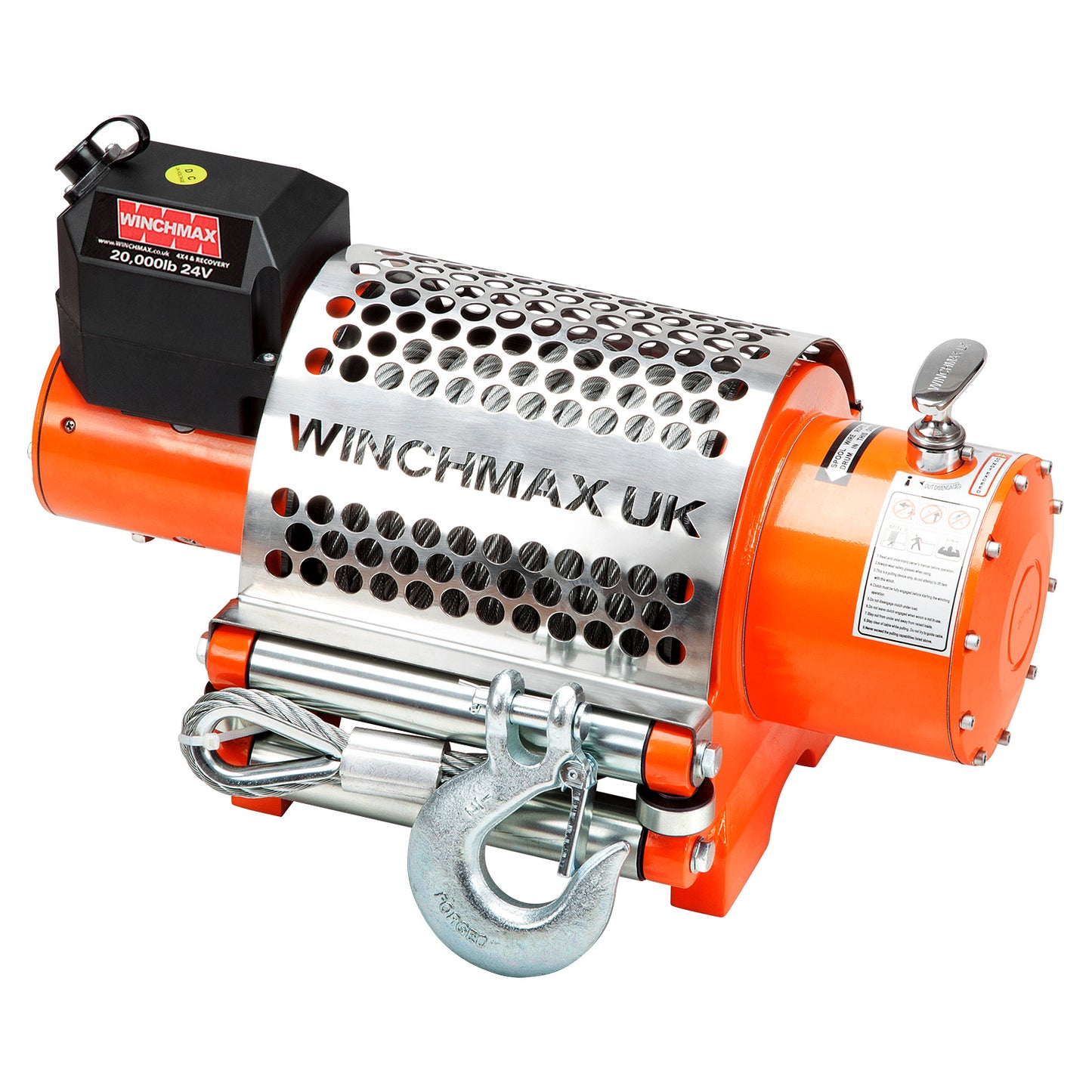 20,000lb (9,072kg) Original Orange Recovery 24v Electric Winch. 25m x 14mm Steel Rope, Wireless Remote Controls.