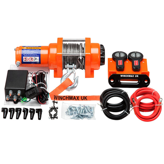 3,000lb (1,361kg) Original Orange 12v Electric Winch, 15.5m x 5mm Dyneema Rope, 1/4 Hook, Wireless Remote Controls.