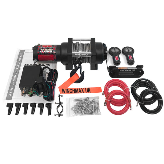 3,000lb (1,361kg) 24v Military Grade Winch. 15.5m x 5mm Dyneema Rope, Remote Controls.
