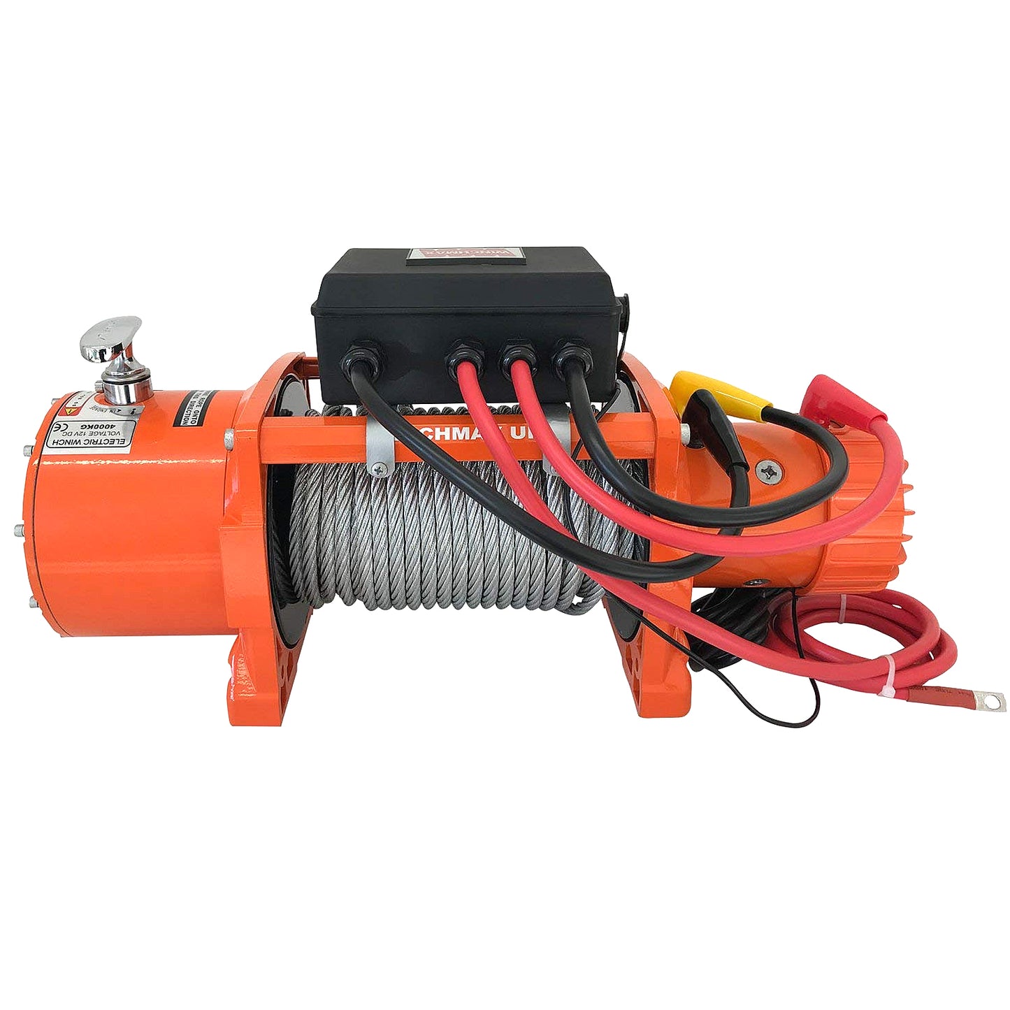 Verricello da 4.082 kg (9.000 lb) a 12 V. Conforme alla norma EN14492. Fune in acciaio da 24 m x 9 mm. Piastra di montaggio.