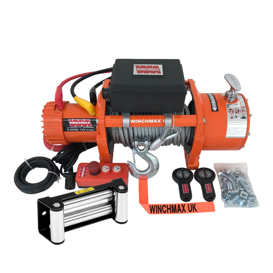 9,000lb (4,082kg) 12v Winch. EN14492 Compliant. 24m x 9mm Steel Rope, Professional Recovery Winch.