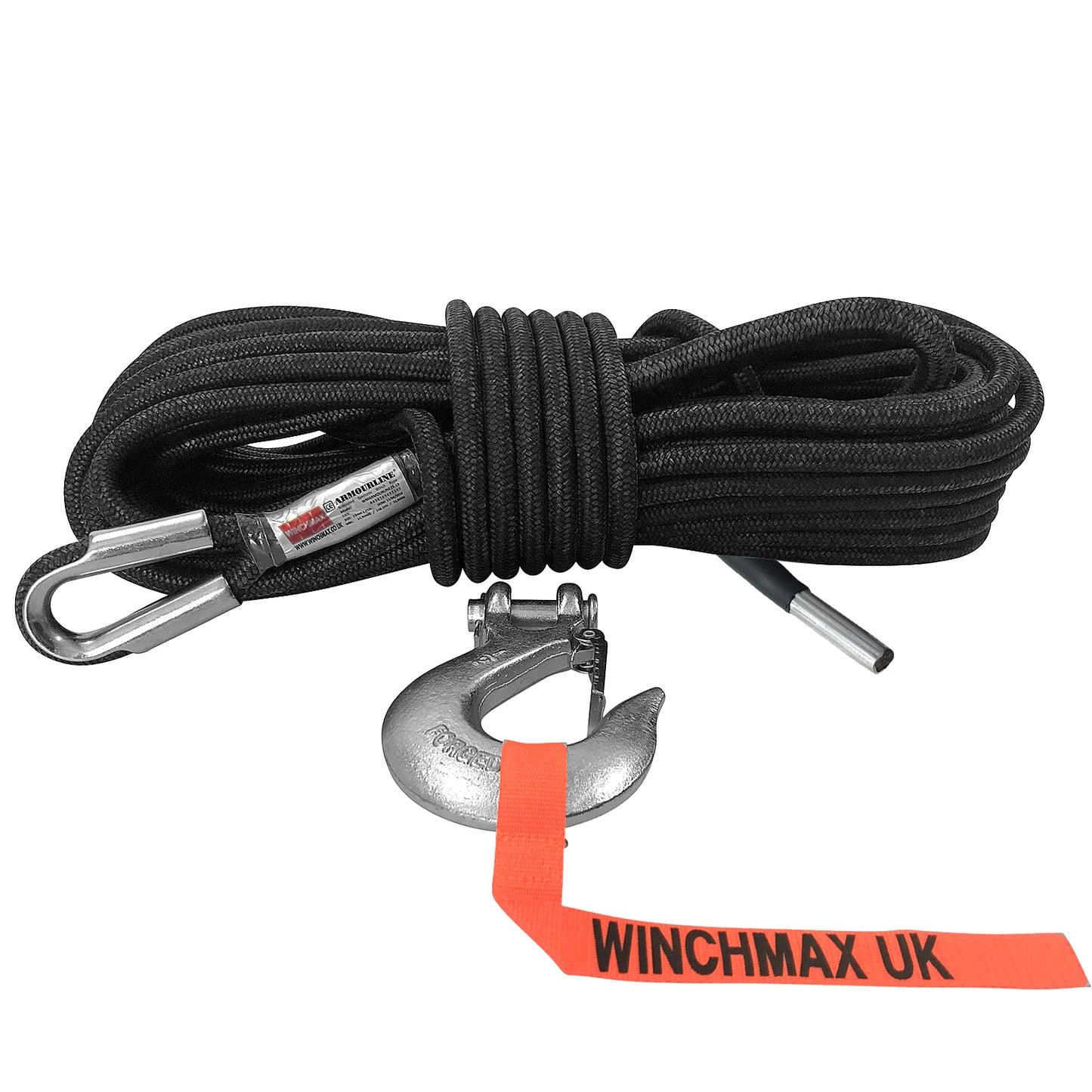 Armourline Synthetic Rope 20m x 15.5mm, Hole Fix. 1/2 Inch Clevis Hook.