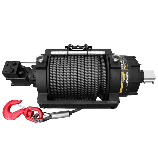 45.000 lb (20.411 kg) hydraulische Bergungswinde, Lkw/Industrie/Gewerbe, lange Trommel, Stahlseil und Wirbelhaken.