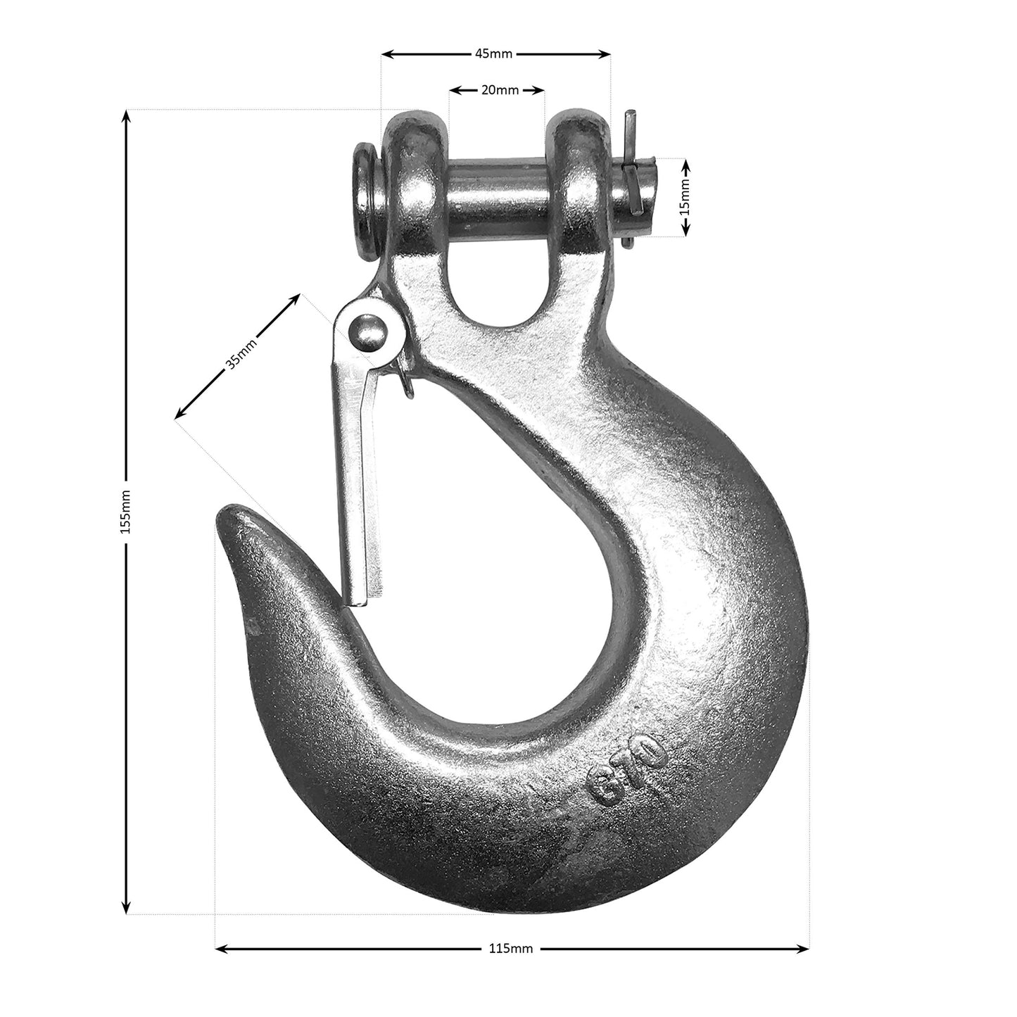 Verricello idraulico da 4.536 kg (10.000 lb). Fune in acciaio da 25 m x 9,1 mm. Gancio da 9,5 mm.