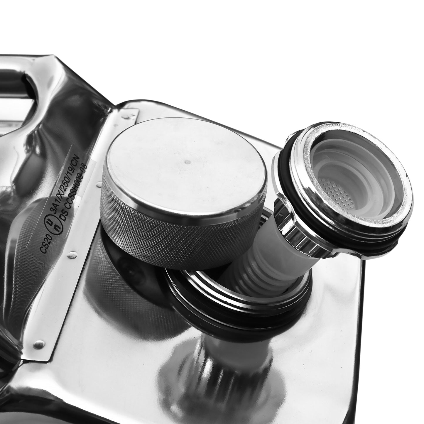 Tanica per carburante da 10 litri in acciaio inossidabile lucidato, benzina, gasolio, olio e acqua.