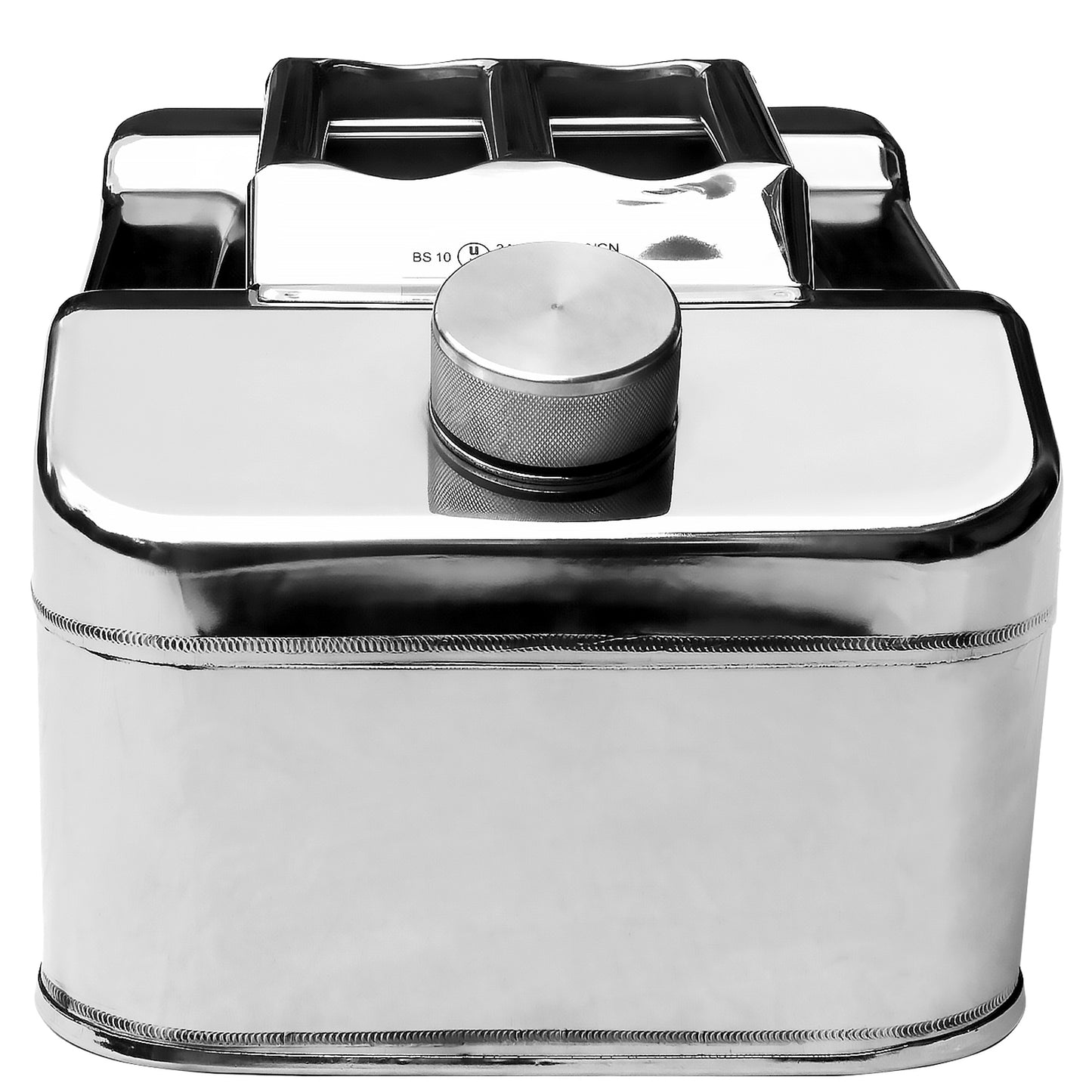 Tanica per carburante da 10 litri in acciaio inossidabile. Carburante, benzina, gasolio, acqua. Modello compatto.