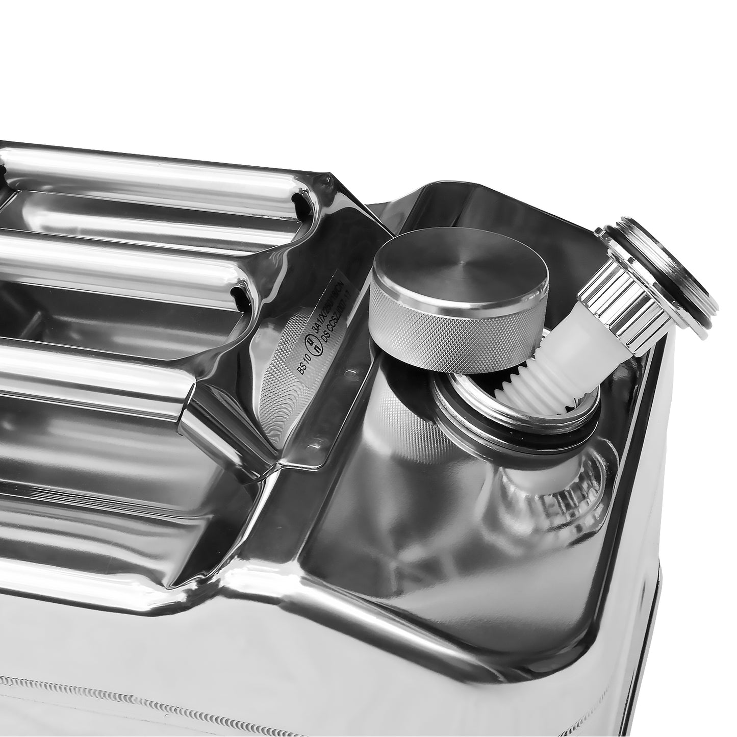 Tanica per carburante da 10 litri in acciaio inossidabile. Carburante, benzina, gasolio, acqua. Modello compatto.