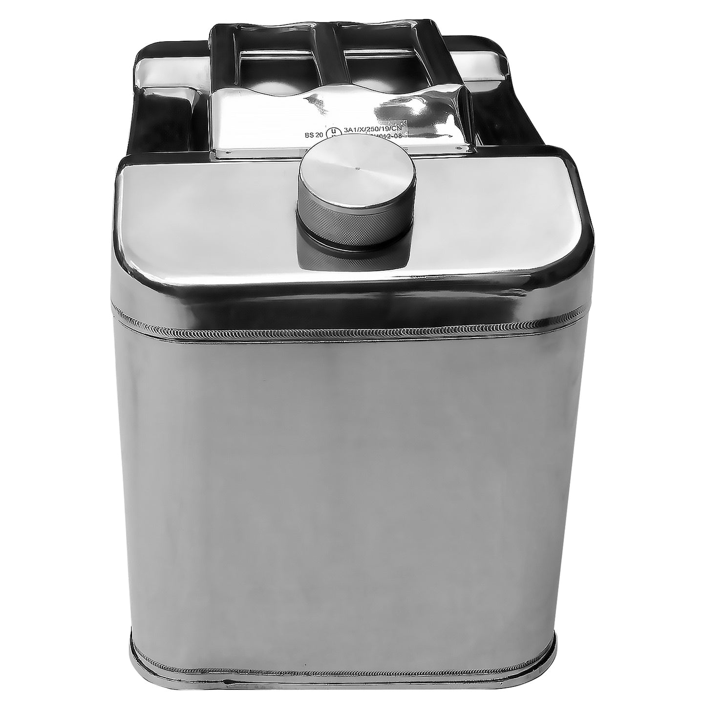Tanica per carburante da 20 litri in acciaio inossidabile. Carburante, benzina, gasolio, acqua. Modello compatto.