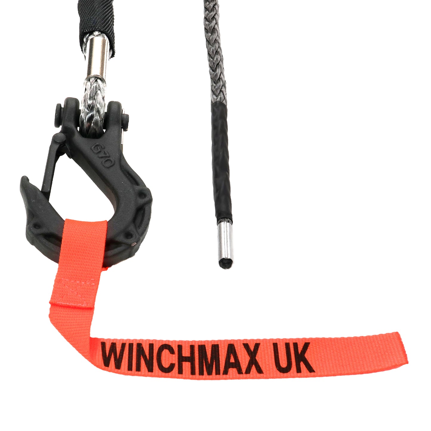 Premium Quality Synthetic Winch Rope 28m x 11mm, Hole Fix. 3/8 Inch Tactical Hook.