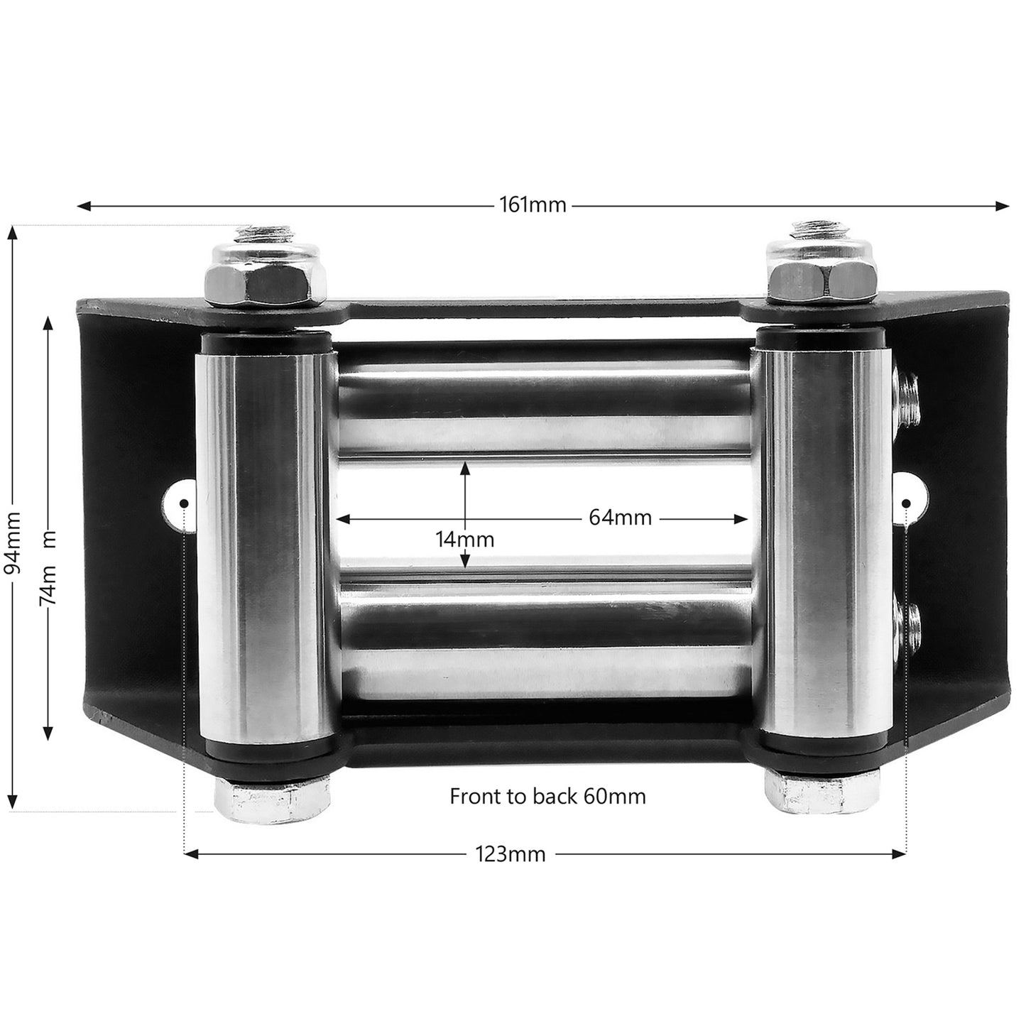 Roller Fairlead, Small, Military Grade Matt Black. Stainless Steel Rollers.