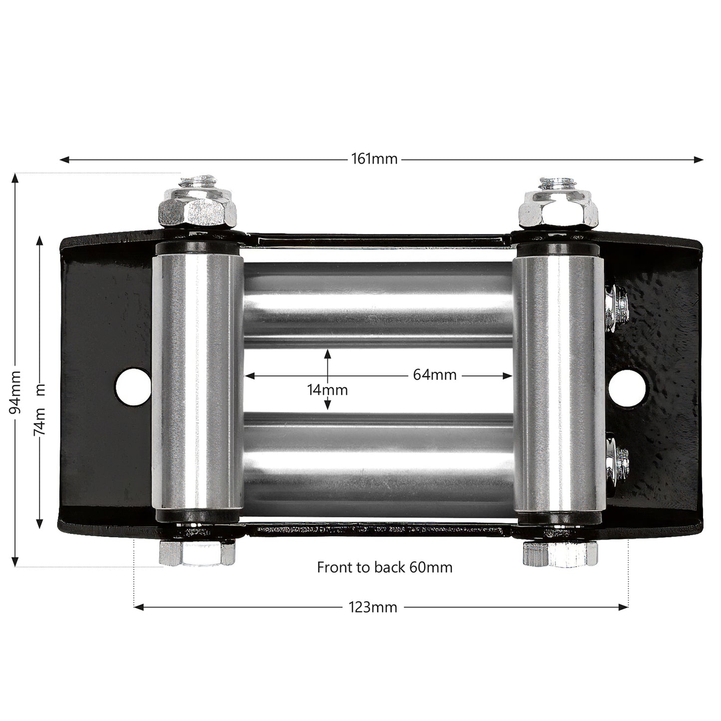 Roller Fairlead, Small, Gloss Black. Zinc Plated Rollers.