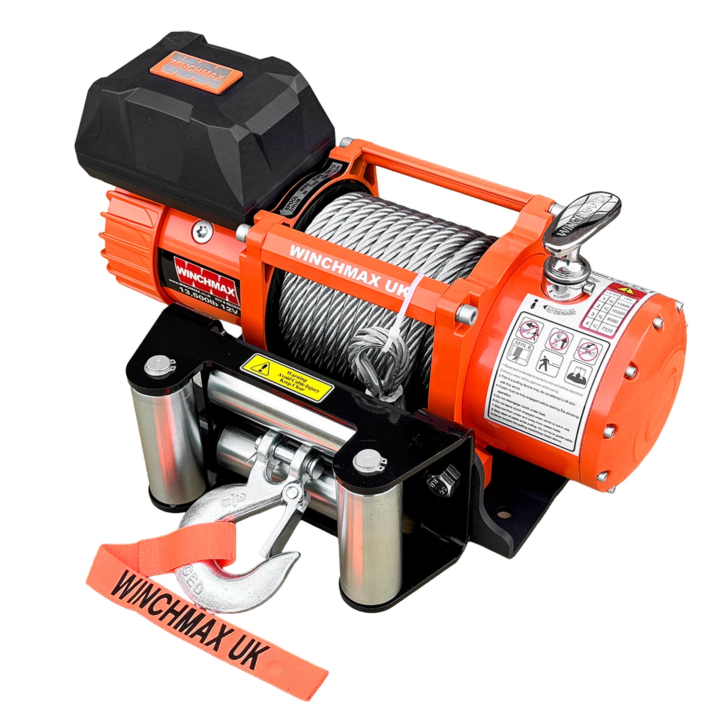 13,500lb 12V Winch. 15m x 9.5mm Steel Rope. 3/8 inch Hook + MP - Short Drum - Compact Trailer Winch