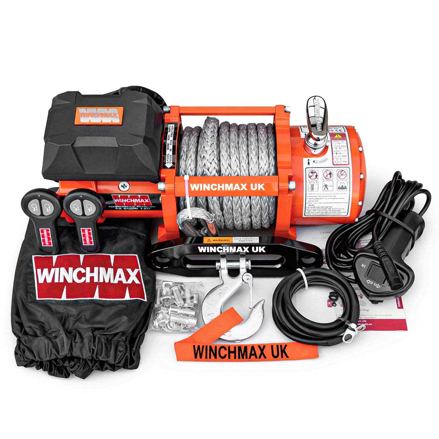13,500lb 12V Winch. 15m x 11mm Synthetic Rope. 3/8 inch Hook + MP - Short Drum - Compact Trailer Winch