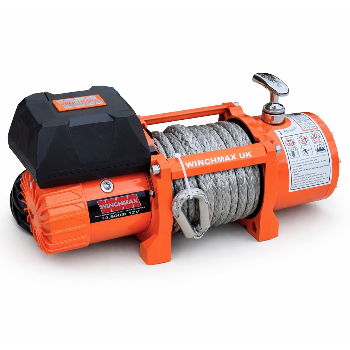 13,500lb 12V Winch. 15m x 11mm Synthetic Rope. 3/8 inch Hook + MP - Short Drum