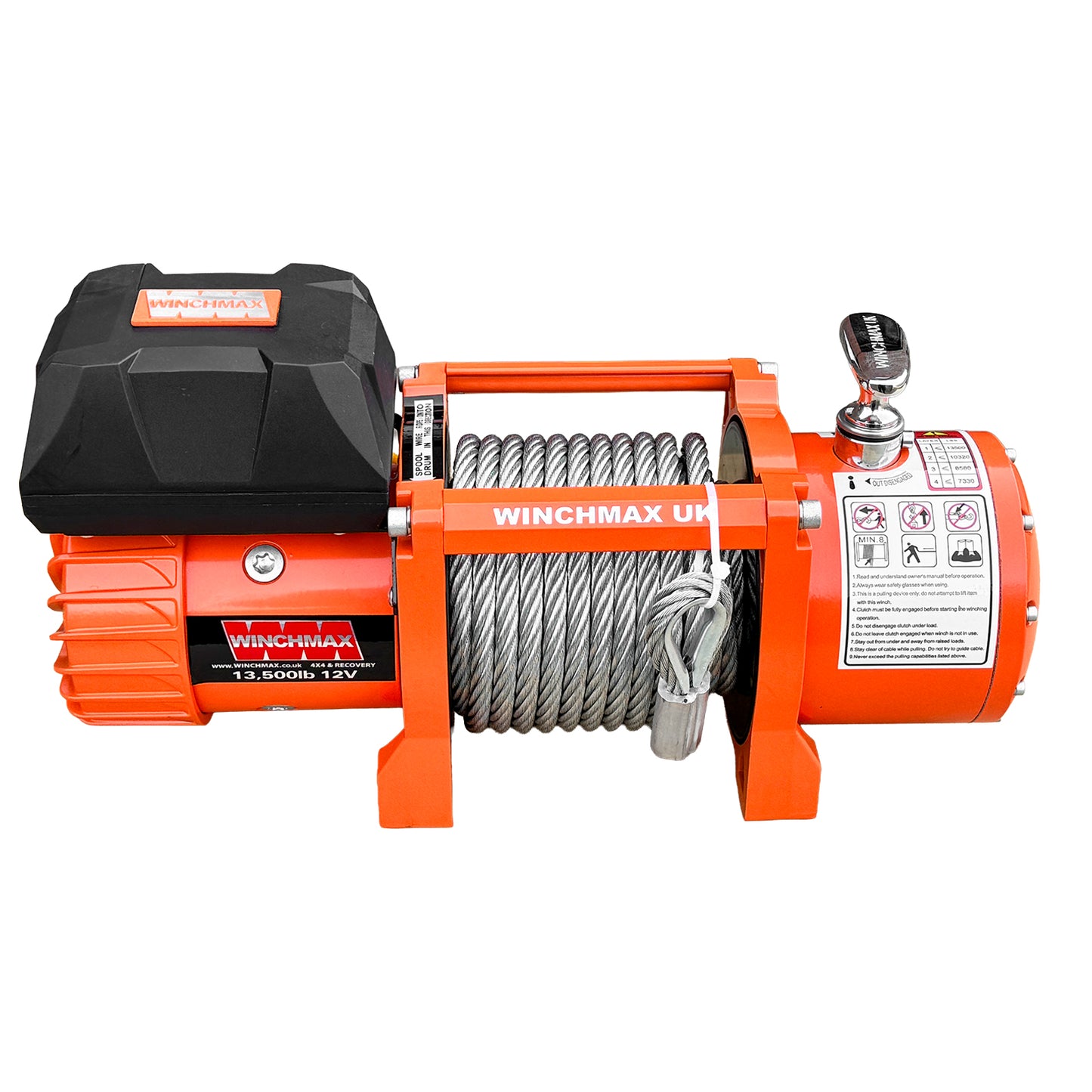 13,500lb 12V Winch. 15m x 9.5mm Steel Rope. 3/8 inch Hook + MP - Short Drum - Compact Trailer Winch