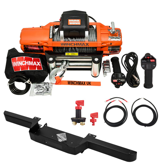 13,500lb (6,123kg) 'SL Series' Original Orange 12v Winch. Defender Bumper, 26m x 9.5mm Steel Rope, Isolator.