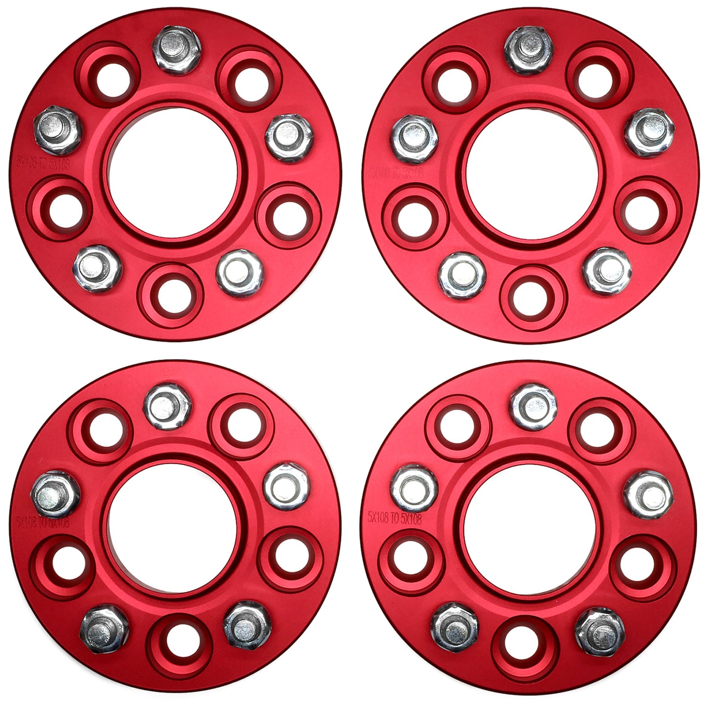 20mm Hub Centric Wheel Spacers to fit Ford Focus MK2, MK3, ST and Volvo V40 (2016). RED T4.