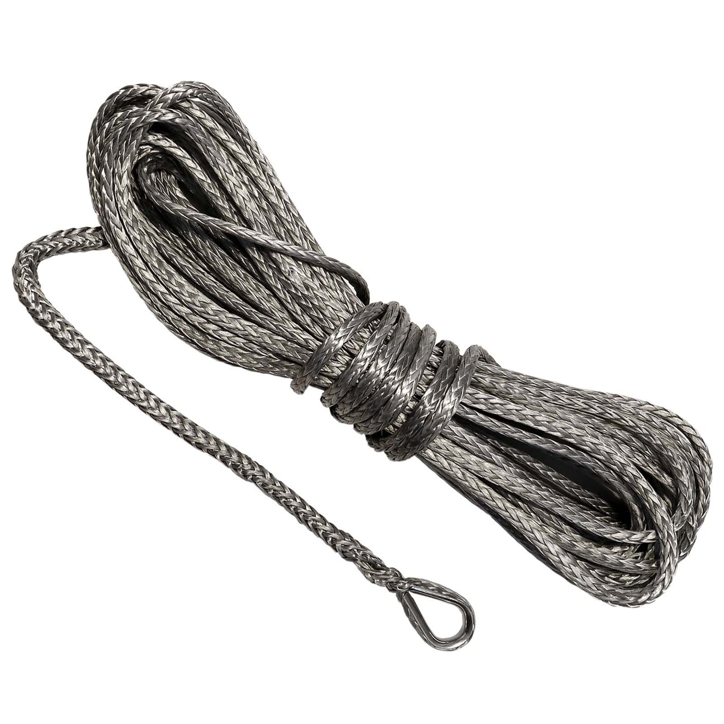 Dyneema Synthetic Winch Rope 15m x 5mm, Hole Fix. 1/4 Inch Clevis Hook.