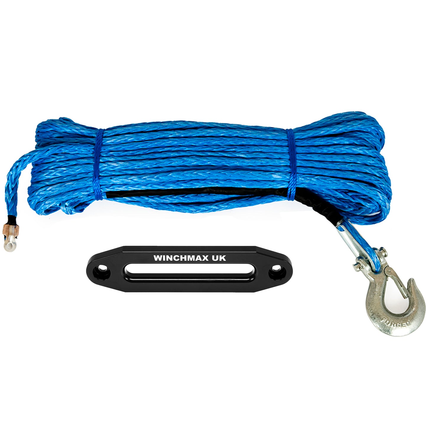 Synthetic Winch Rope 45m x 11mm, Screw Fix. 3/8 Inch Clevis Hook.