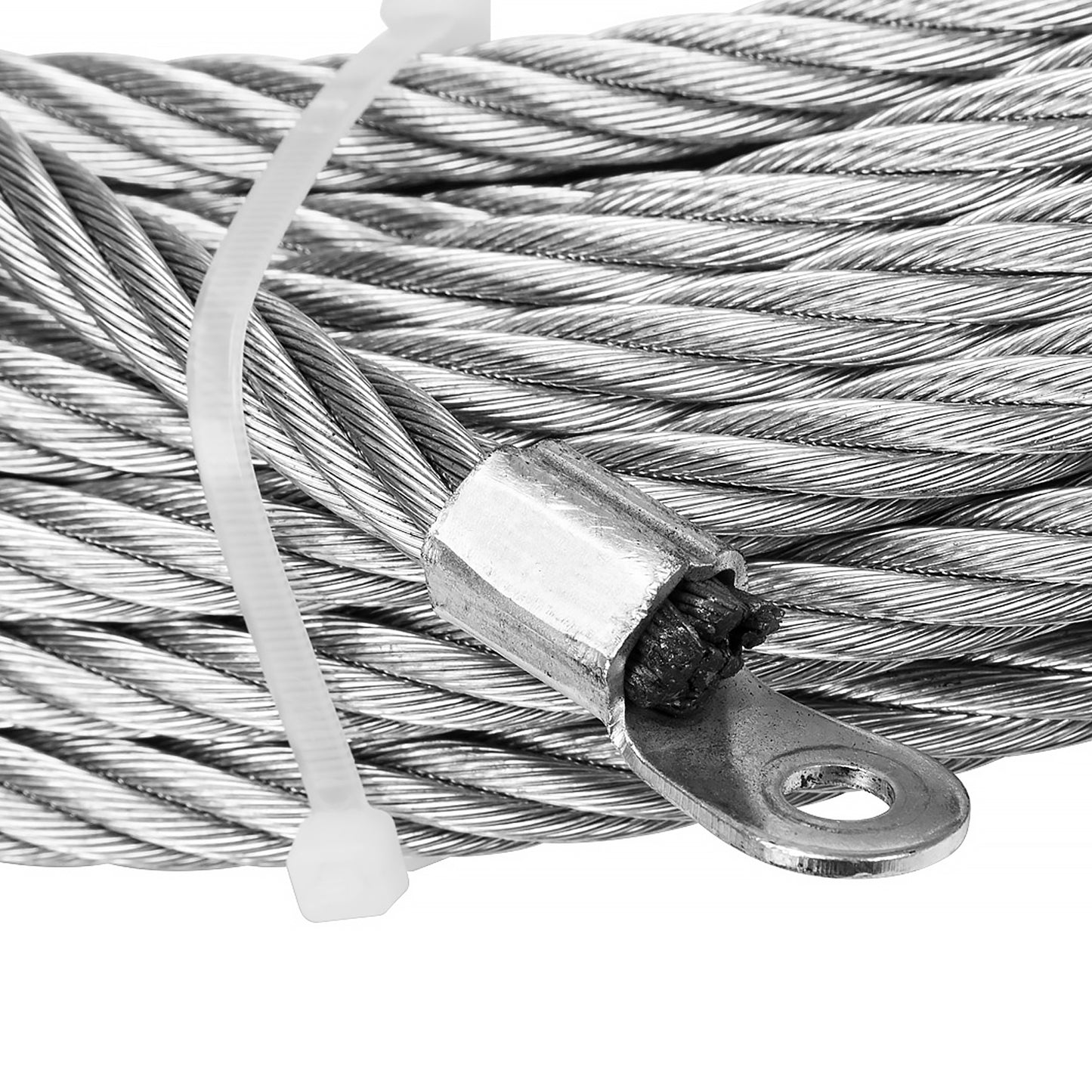 Câble en acier 26 m x 9,5 mm, fixation par vis. Crochet à chape 3/8 po. Pour treuils jusqu'à 13 500 lb.