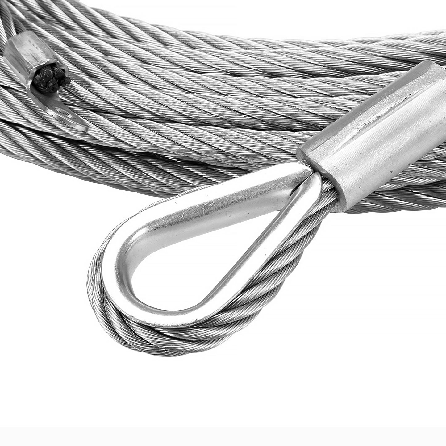Câble en acier 26 m x 9,5 mm, fixation par vis. Crochet à chape 3/8 po. Pour treuils jusqu'à 13 500 lb.