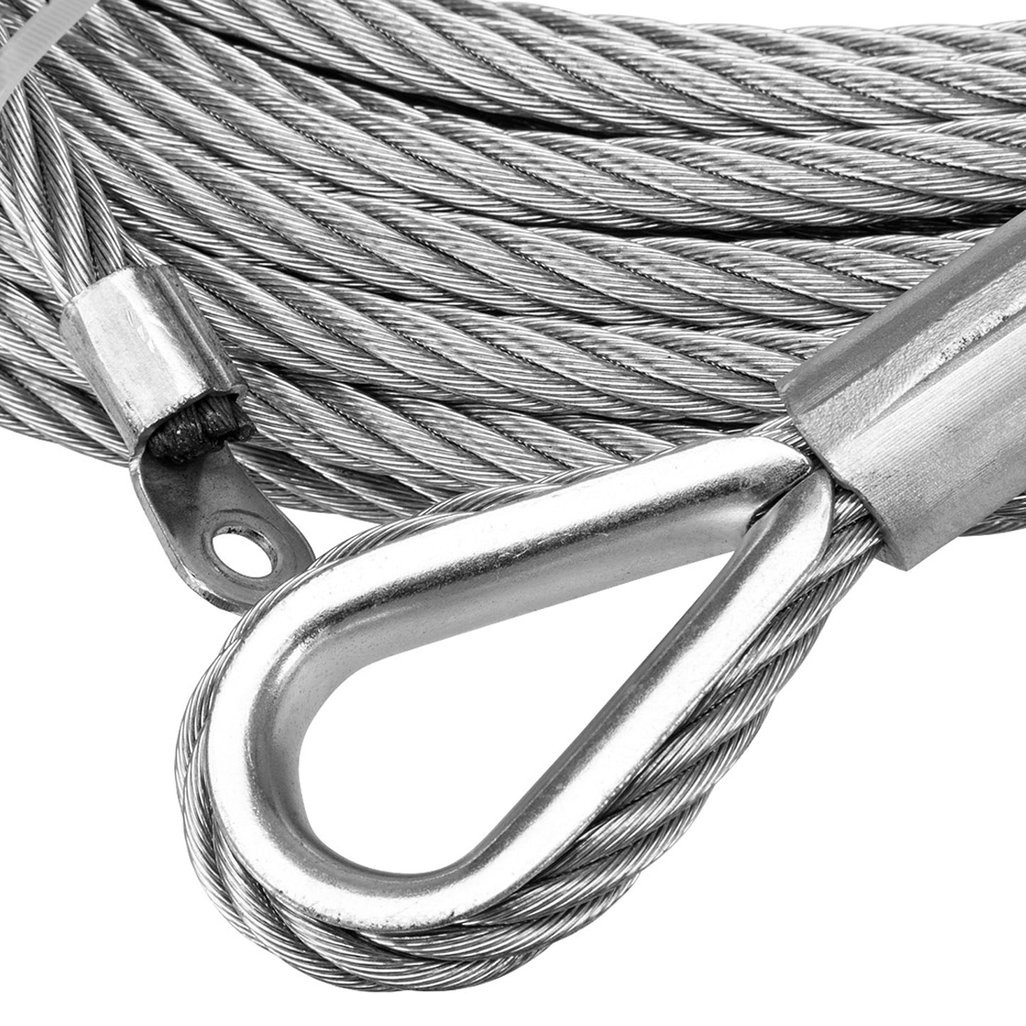 Câble en acier 26 m x 9,5 mm, fixation par vis. Crochet à chape 3/8 po. Pour treuils jusqu'à 13 500 lb.