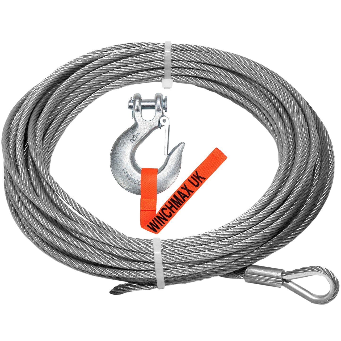 Steel Rope 15m x 9.5mm, Hole Fix. 3/8 inch Clevis Hook. For winches up to 13,500lb
