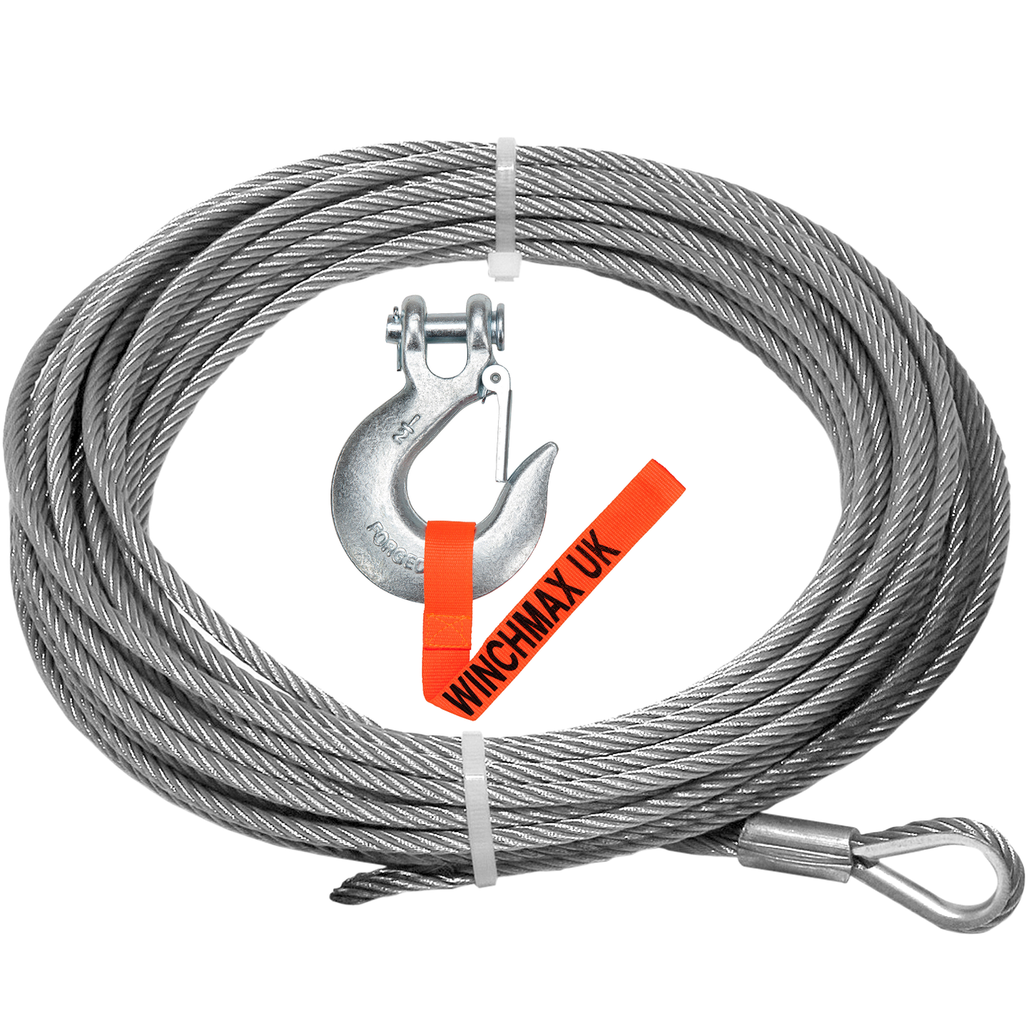 Steel Rope 26m x 12mm, Hole Fix. 1/2 Inch Clevis Hook. For winches up to 17,500lb.