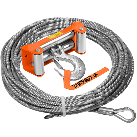 Steel Rope 26m X 12mm, Hole Fix. Roller Fairlead. 1/2 Inch Clevis Hook. For winches up to 17,500lb.