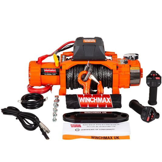 12,000lb (5,443kg) Original Orange 12v Two Speed Winch. 26m x 11mm Dyneema Rope, Wireless Remote Controls.