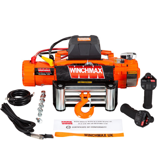 12,000lb (5,443kg) Original Orange 12v Two Speed Winch. 26m x 9.5mm Steel Rope, Wireless Remote Controls.