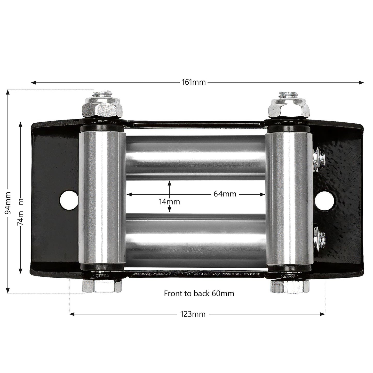 Roller Fairlead, Small, Gloss Black. Zinc Plated Rollers.