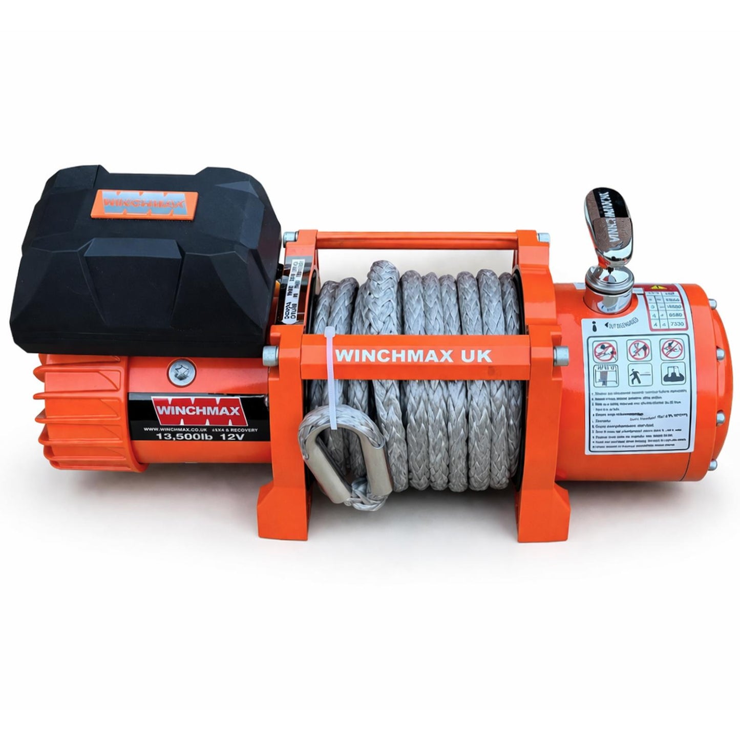13,500lb 12V Winch. 15m x 11mm Synthetic Rope. 3/8 inch Hook + MP - Short Drum