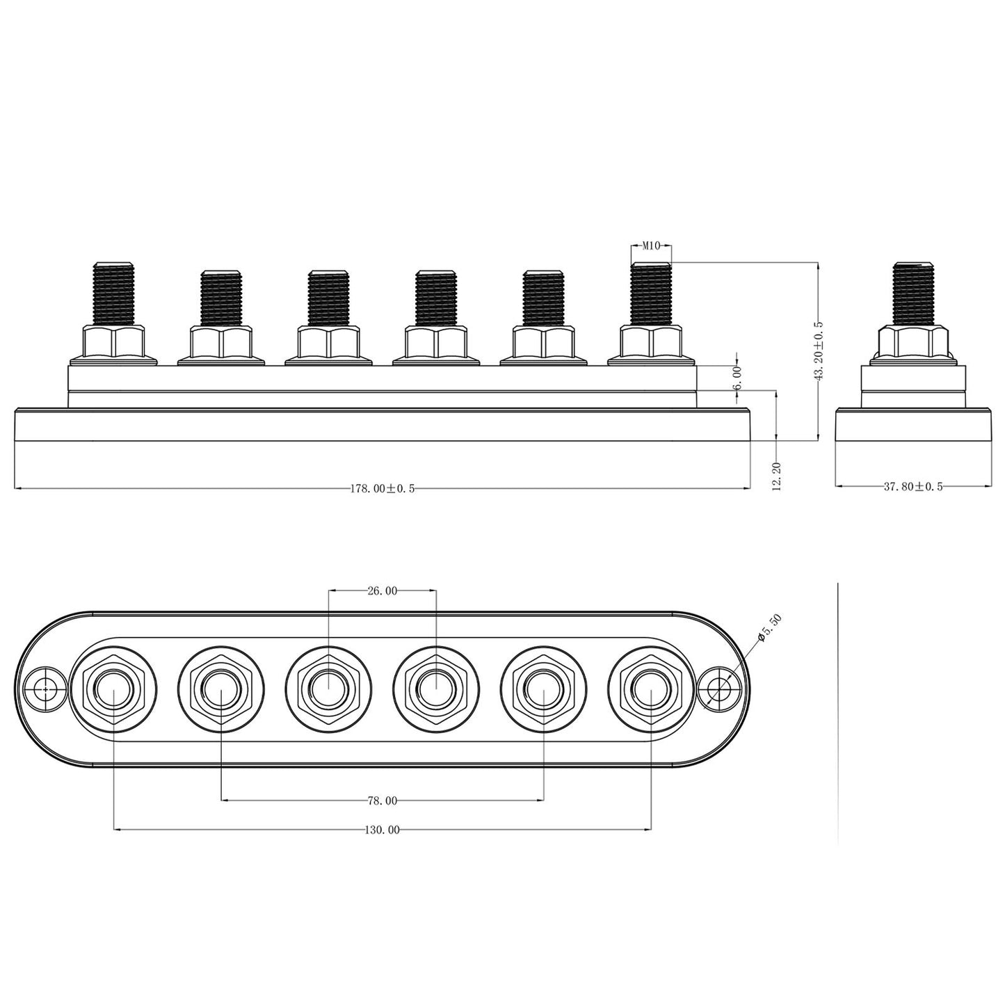 Bus Bar 300a 6 x M10 terminal. Both