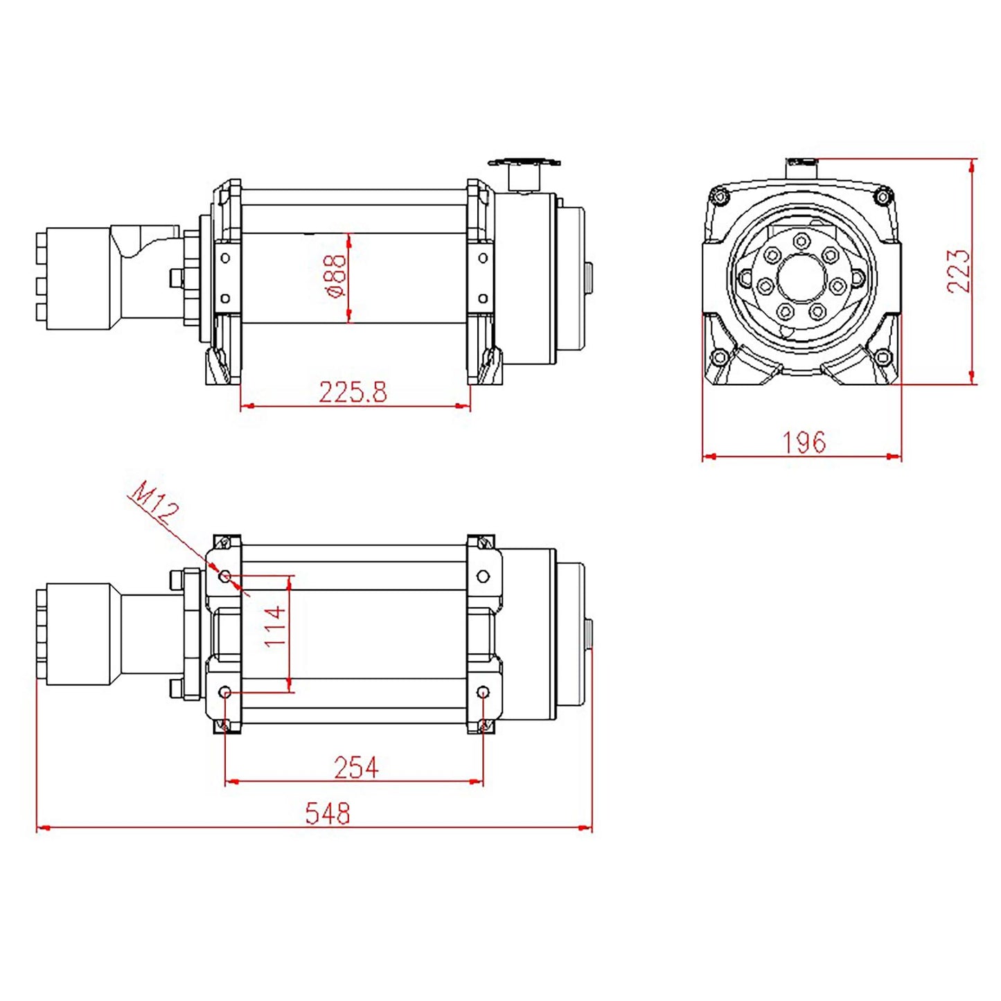 10,000lb (4,536kg) Original Orange Hydraulic Winch. 25m x 9.1mm Steel Rope. 3/8 Inch Clevis Hook. 12v Control System.