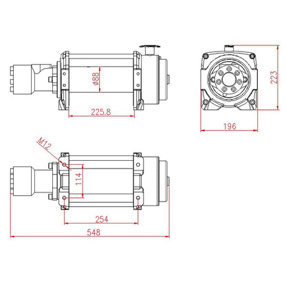 10,000lb (4,536kg) Original Orange Hydraulic Winch. 25m x 9.1mm Steel Rope. 3/8 Inch Clevis Hook. 12v Control System.