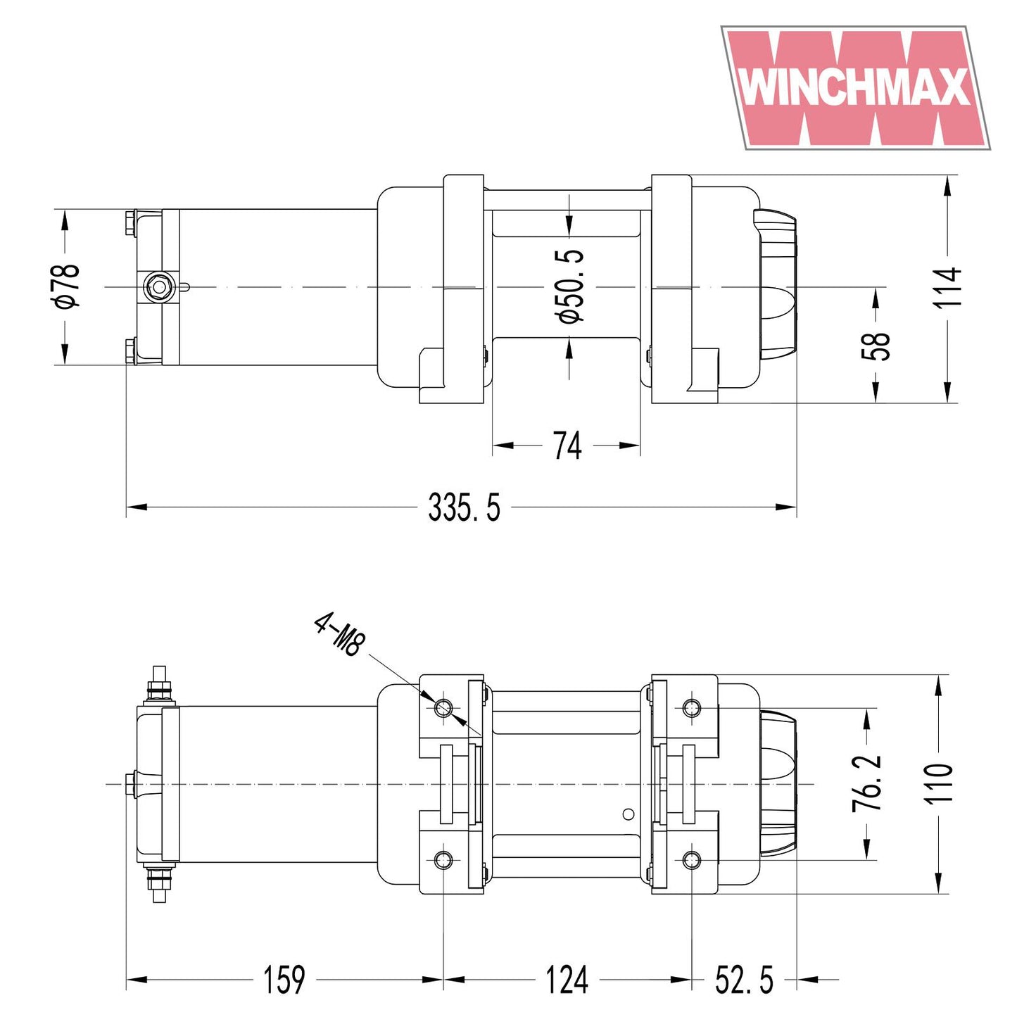 3,000lb (1,361kg) 24v Military Grade Winch. 15.5m x 5mm Dyneema Rope, Remote Controls.