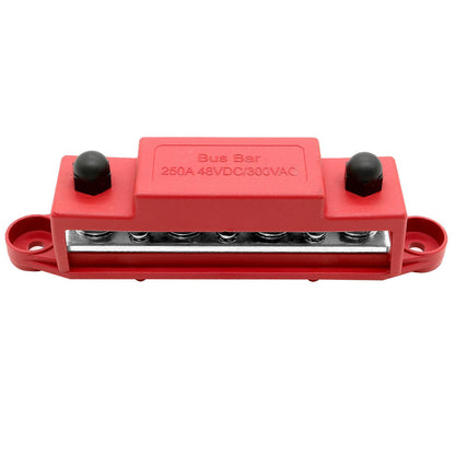 Bus Bar 250a 4 x M8 terminals. 6 screw terminals. Red.