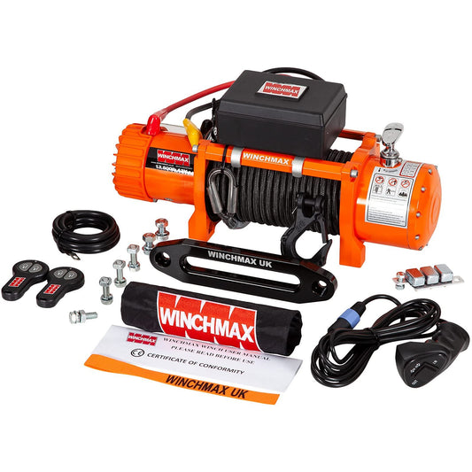 13,500lb (6,123kg) 12v Electric Winch. 3.5Ton Recovery/Trailer Winch Kit. 25 m x 10 mm Armourline Rope. 3/8 inch hook.