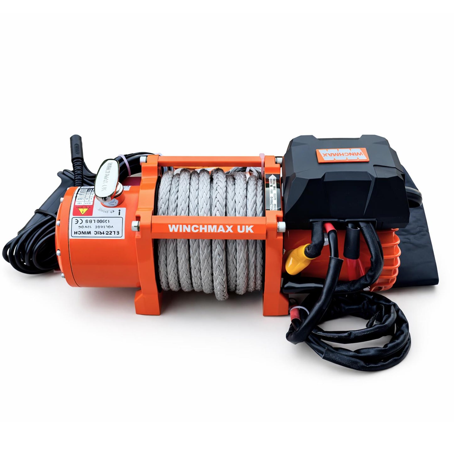 13,500lb 12V Winch. 15m x 11mm Synthetic Rope. 3/8 inch Hook + MP - Short Drum