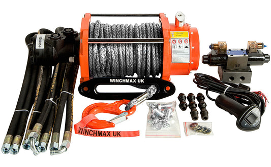 10,000lb (4,536kg) Original Orange Hydraulic Winch. 25m x 10mm Dyneema Rope. 24V Control System.