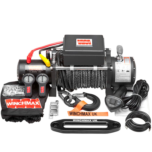 13,500lb (6,123kg) 12v Military Grade Winch. 28m x 11mm Dyneema Rope, Twin Wireless Remote Control