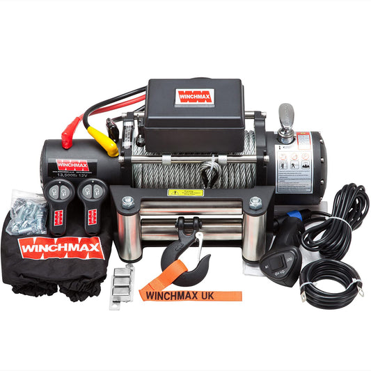 13,500lb (6,123kg) 12v Military Grade Winch. 26m x 9.5mm Steel Rope, Twin Wireless Remote Controls.
