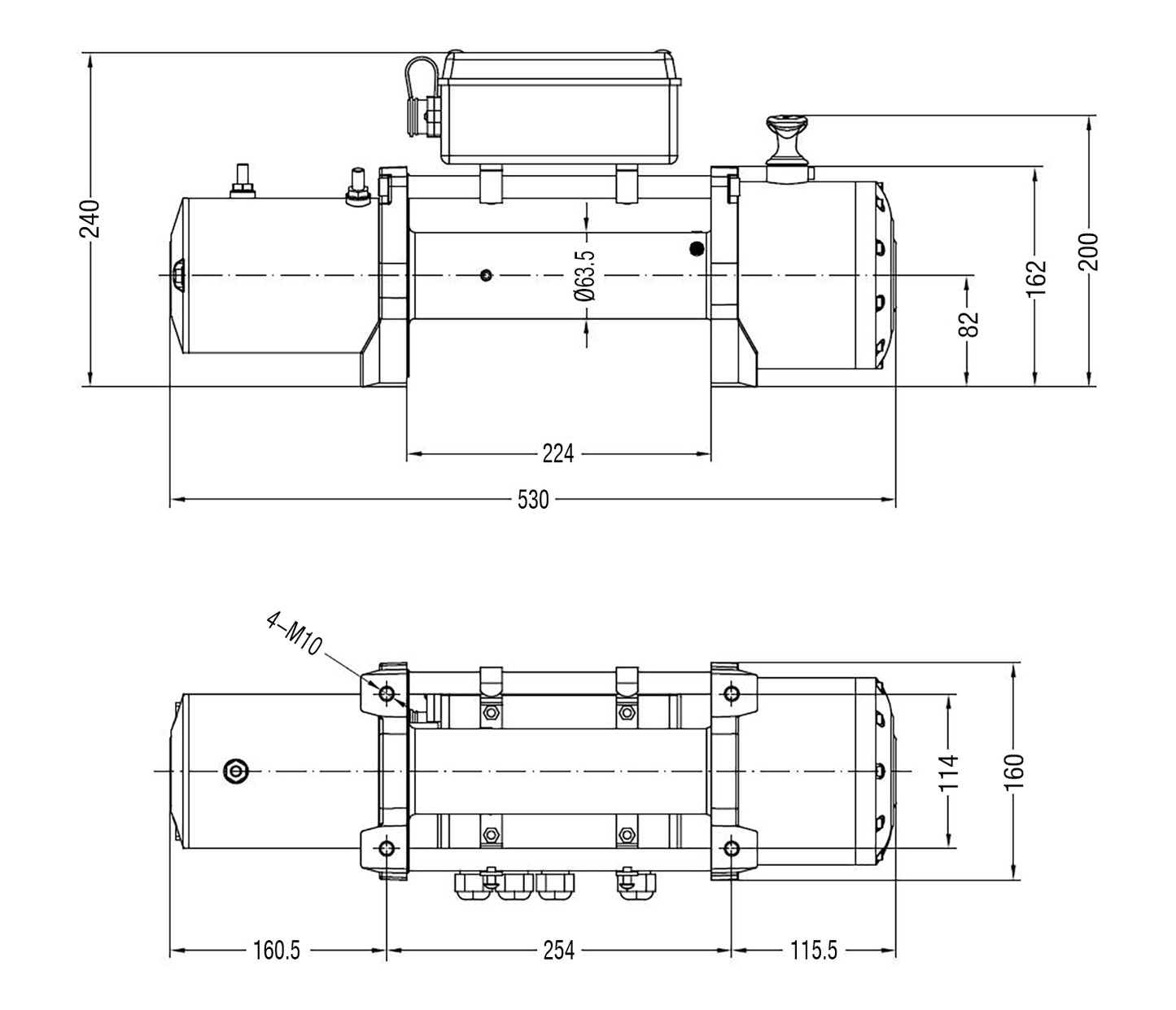 13,500lb (6,123kg) Original Orange 24v Winch. No Rope, No Fairlead.